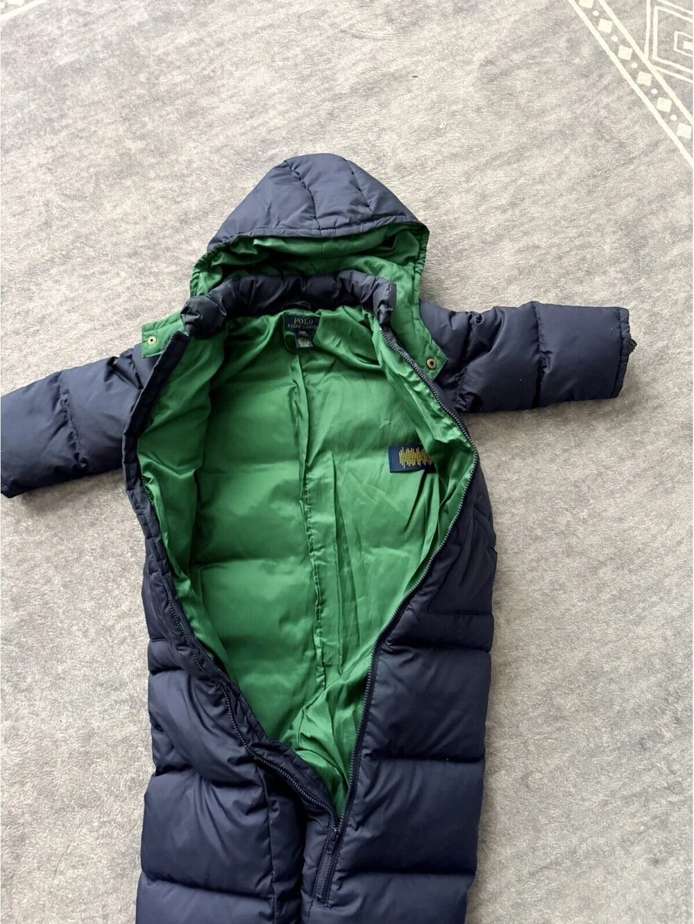 Polo Ralph Lauren Baby Snowsuit 24M Hooded Puffer Bunting Navy Green Winter